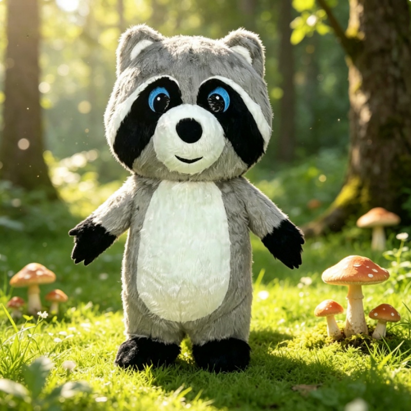 Dolls - Kostum Maskot Rakun Berbahan Beludru Abu-abu