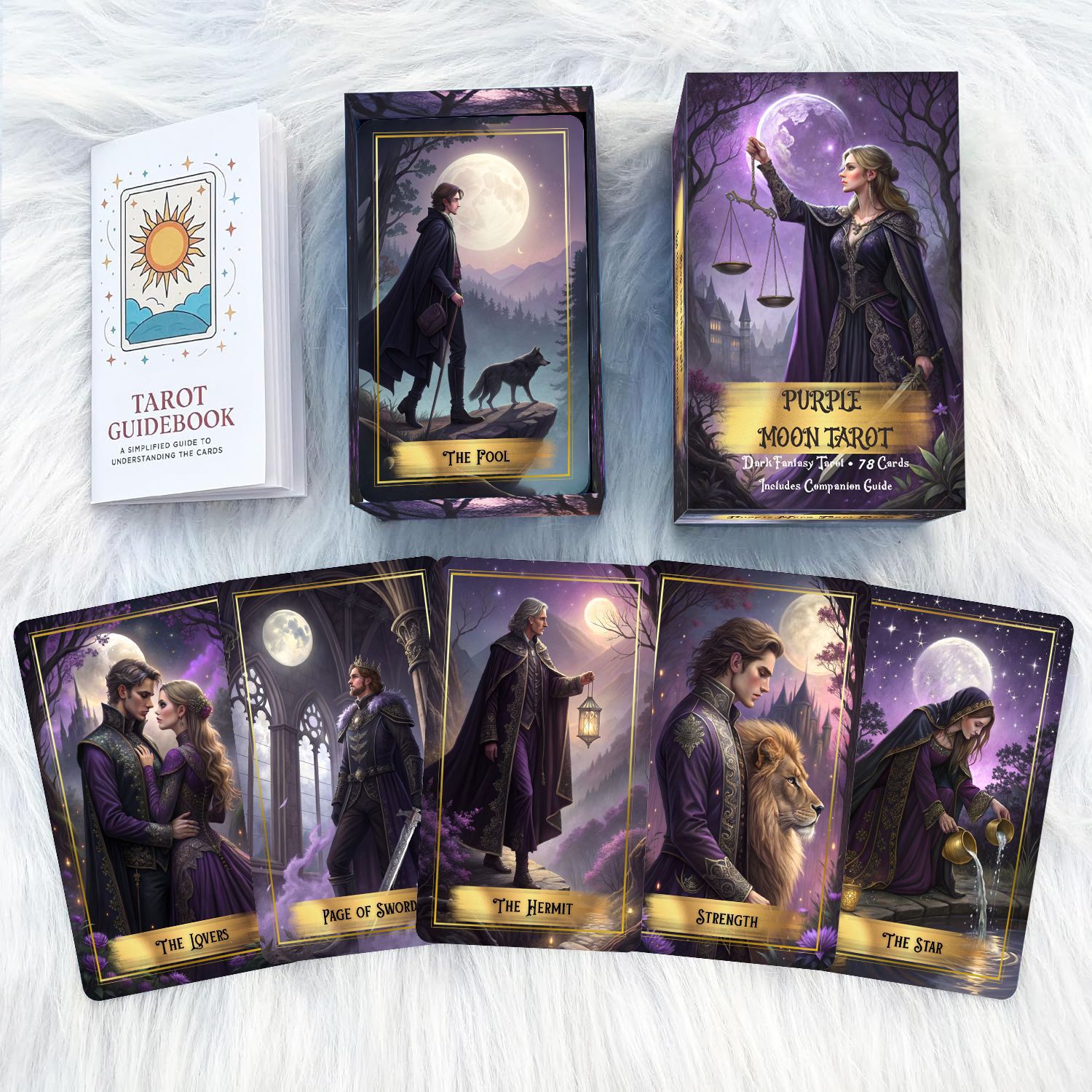 Dek Kartu Tarot Purple Moon de - Tarot Cards Deck With Guidebook ulasan dan harga